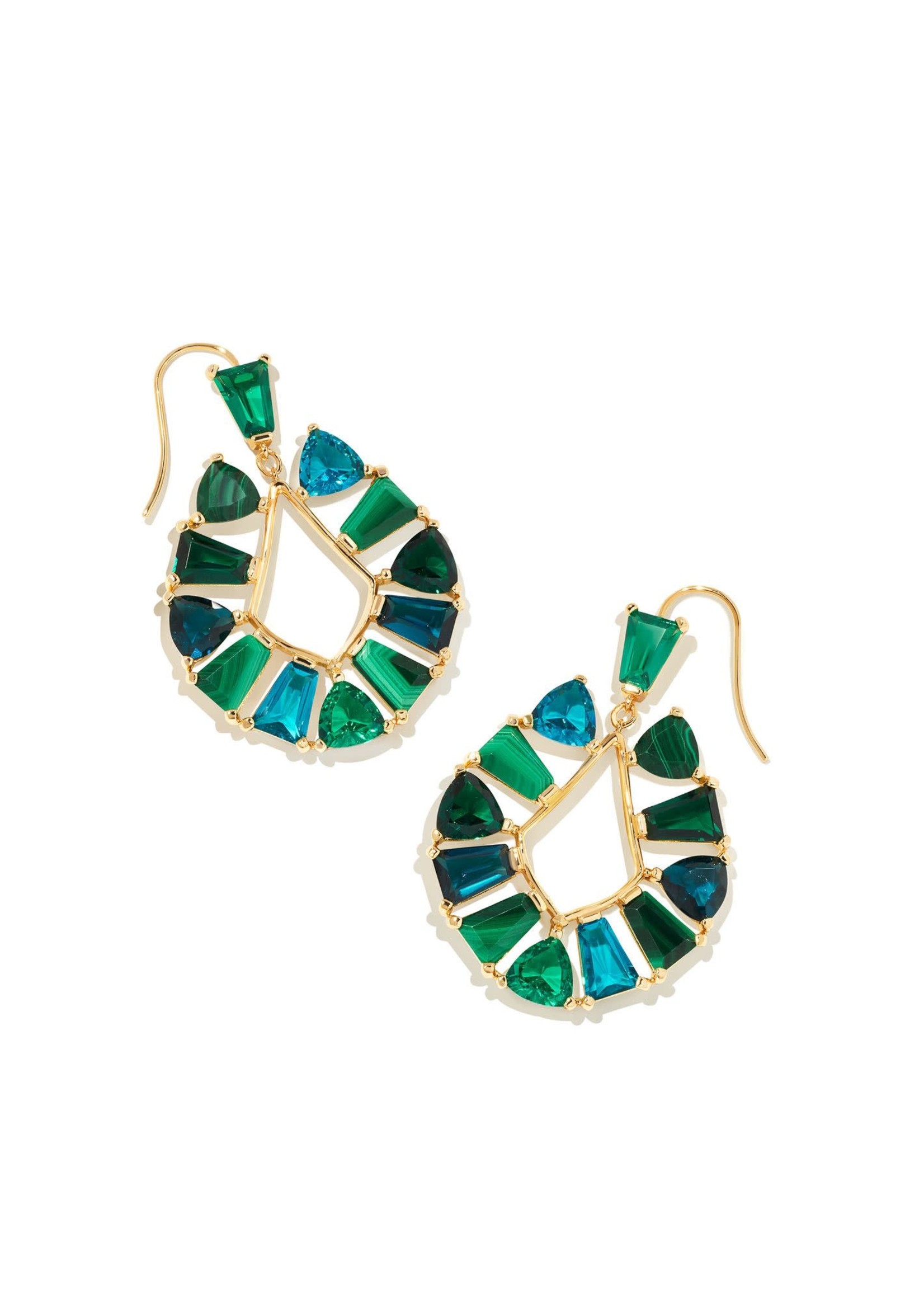 Kendra Scott BLAIR JEWEL OPEN FRAME EARRINGS GOLD EMERALD MIX