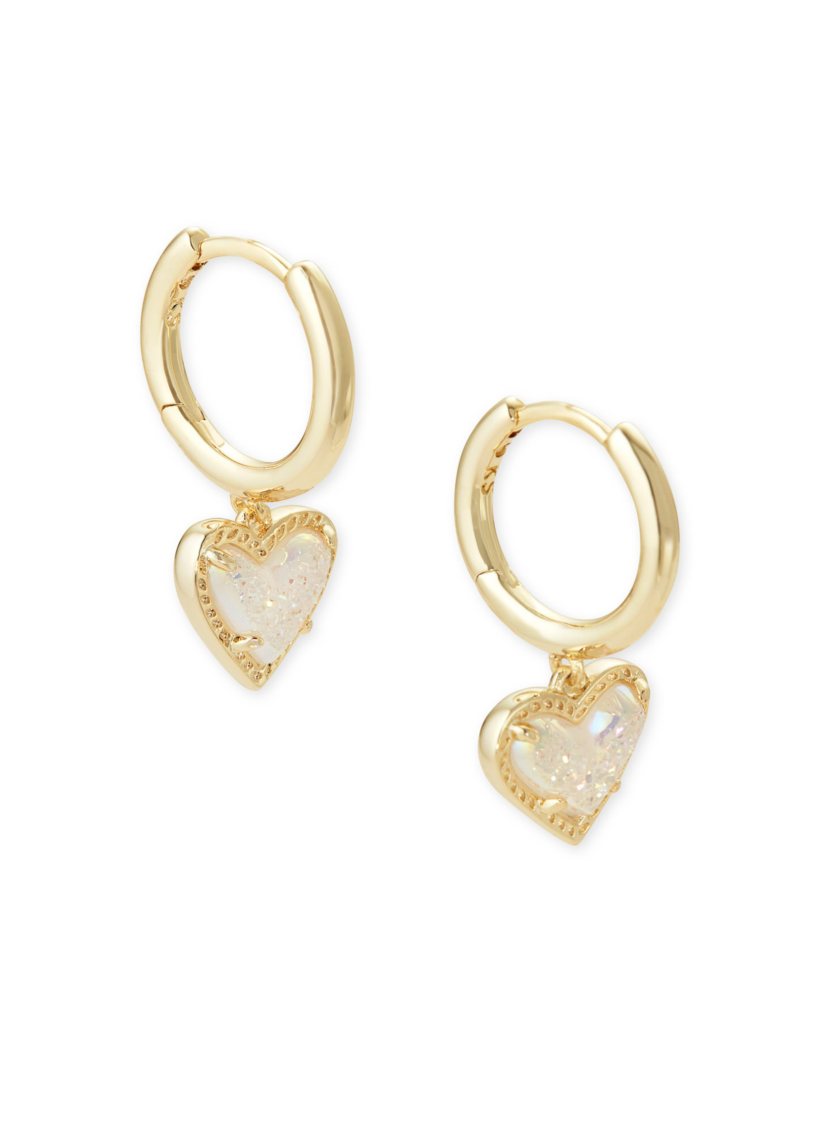 Kendra Scott ARI HEART HUGGIE EARRINGS GOLD IRIDESCENT DRUSY