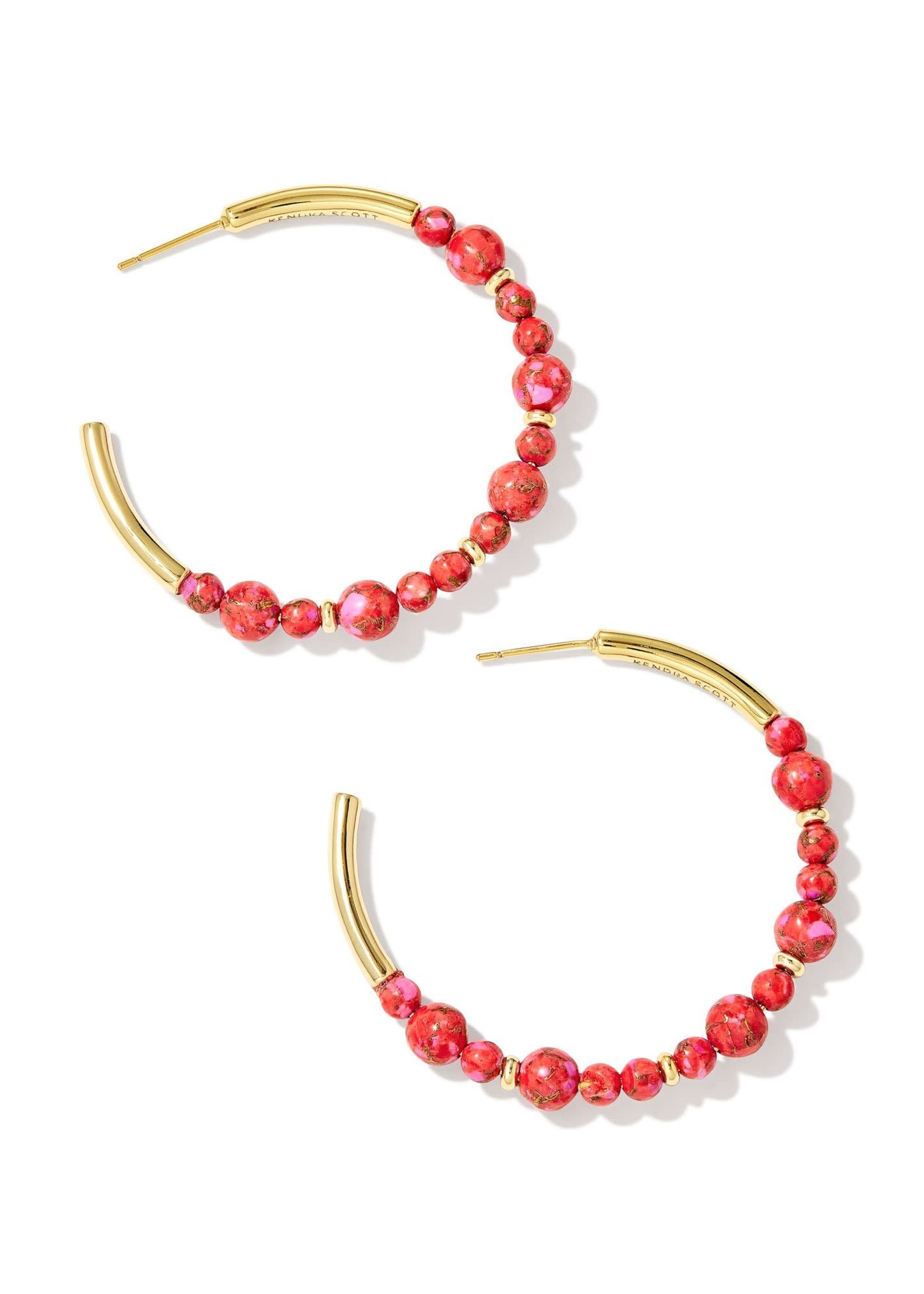 Kendra Scott JOVIE BEADED HOOP EARRINGS GOLD BRONZE VEINED RED