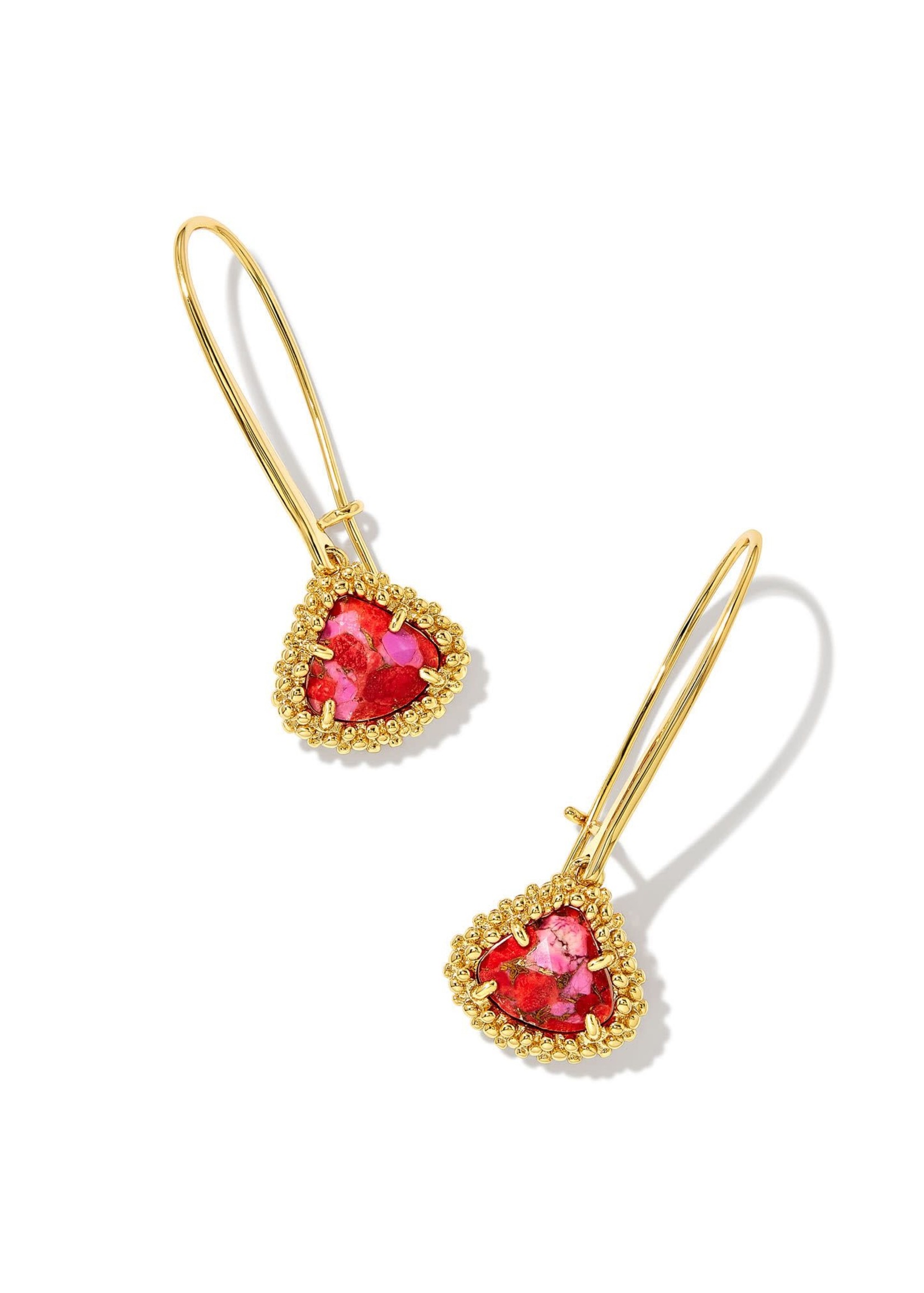 Kendra Scott FRAMED KENDALL WIRE DROP EARRINGS GOLD BRONZE VEINED RED