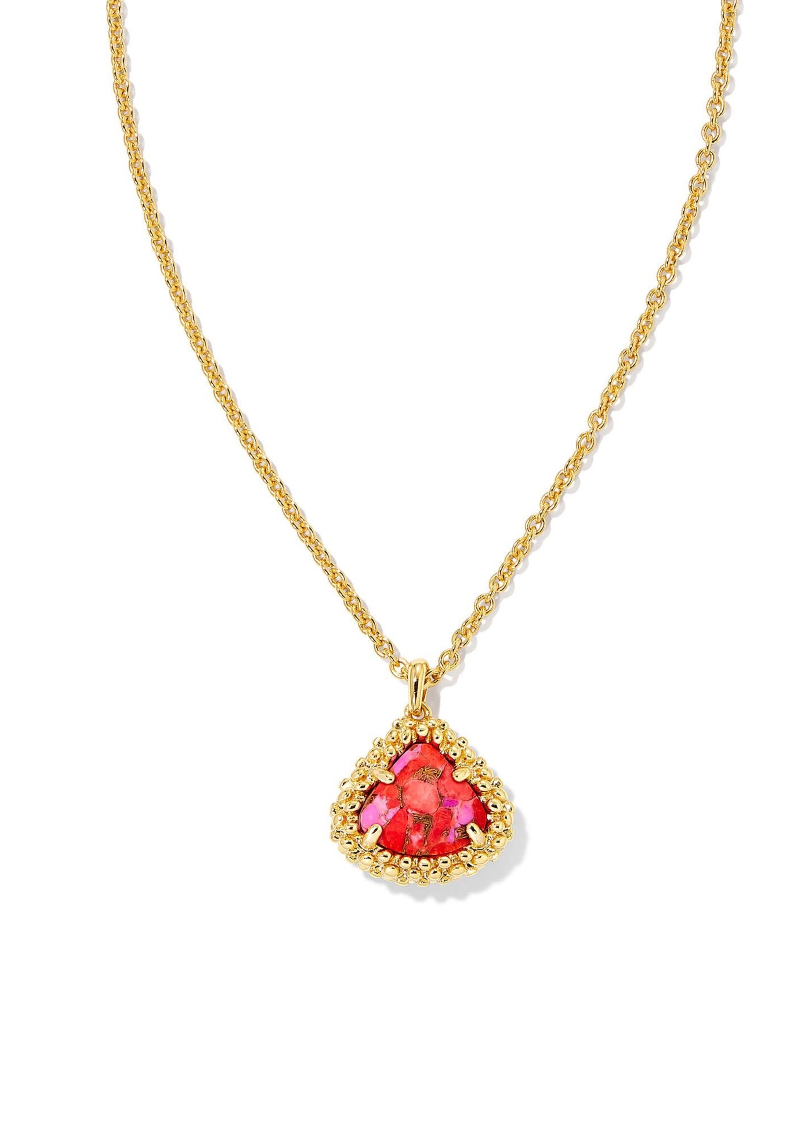 Kendra Scott FRAMED KENDALL SHORT PENDANT NECKLACE GOLD BRONZE VEINED RED A