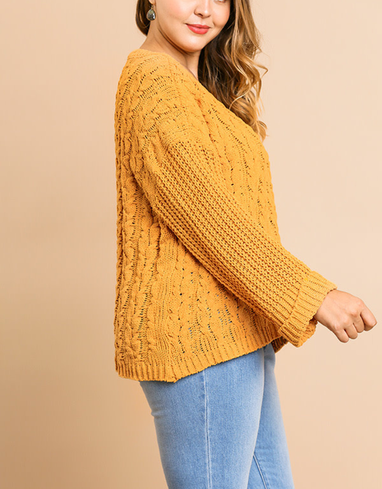 Cuffed Long Sleeve Chenille Cable Knit 2 Broke Girls Boutique