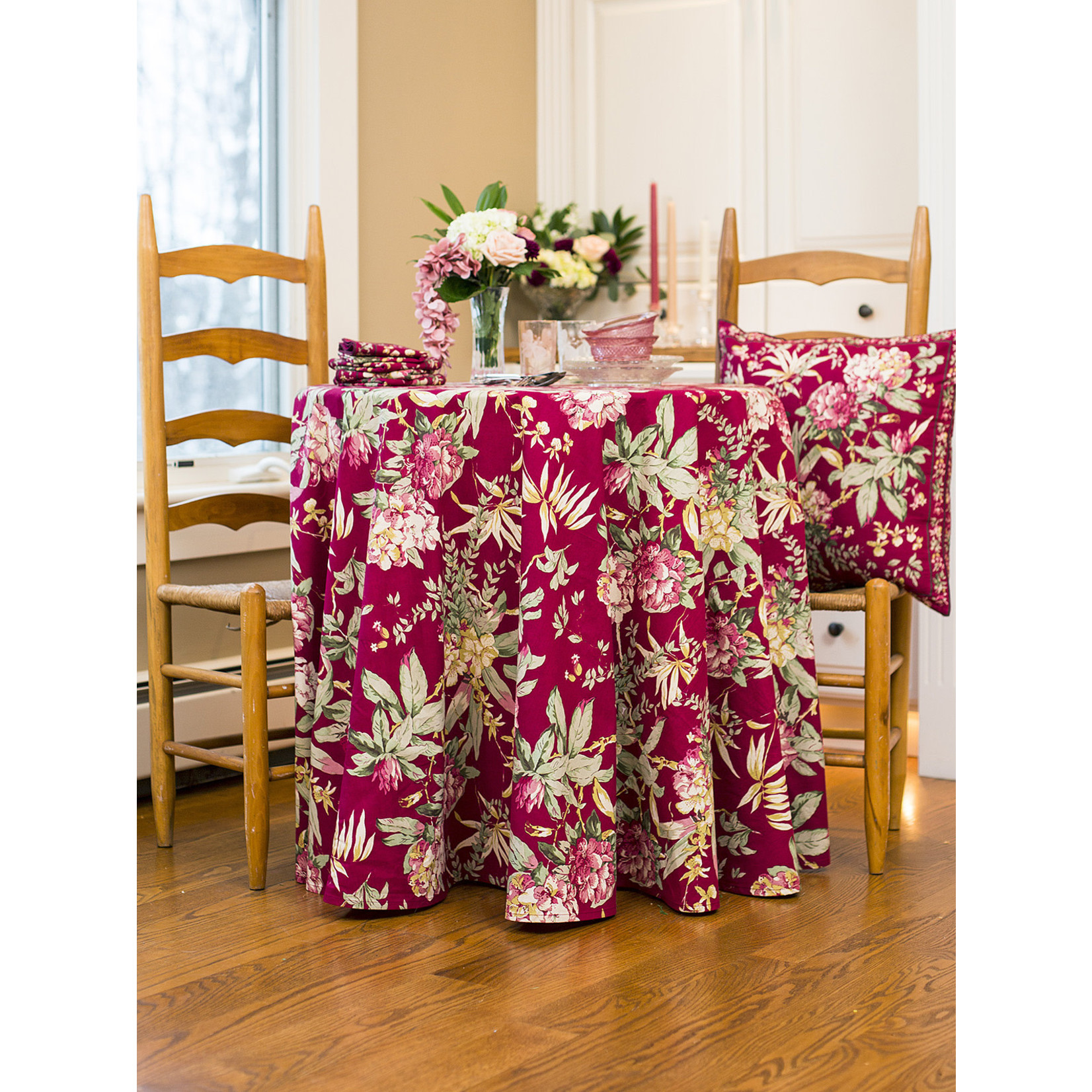 April Cornell Cranberry Hydrangea Tablecloth | April Cornell