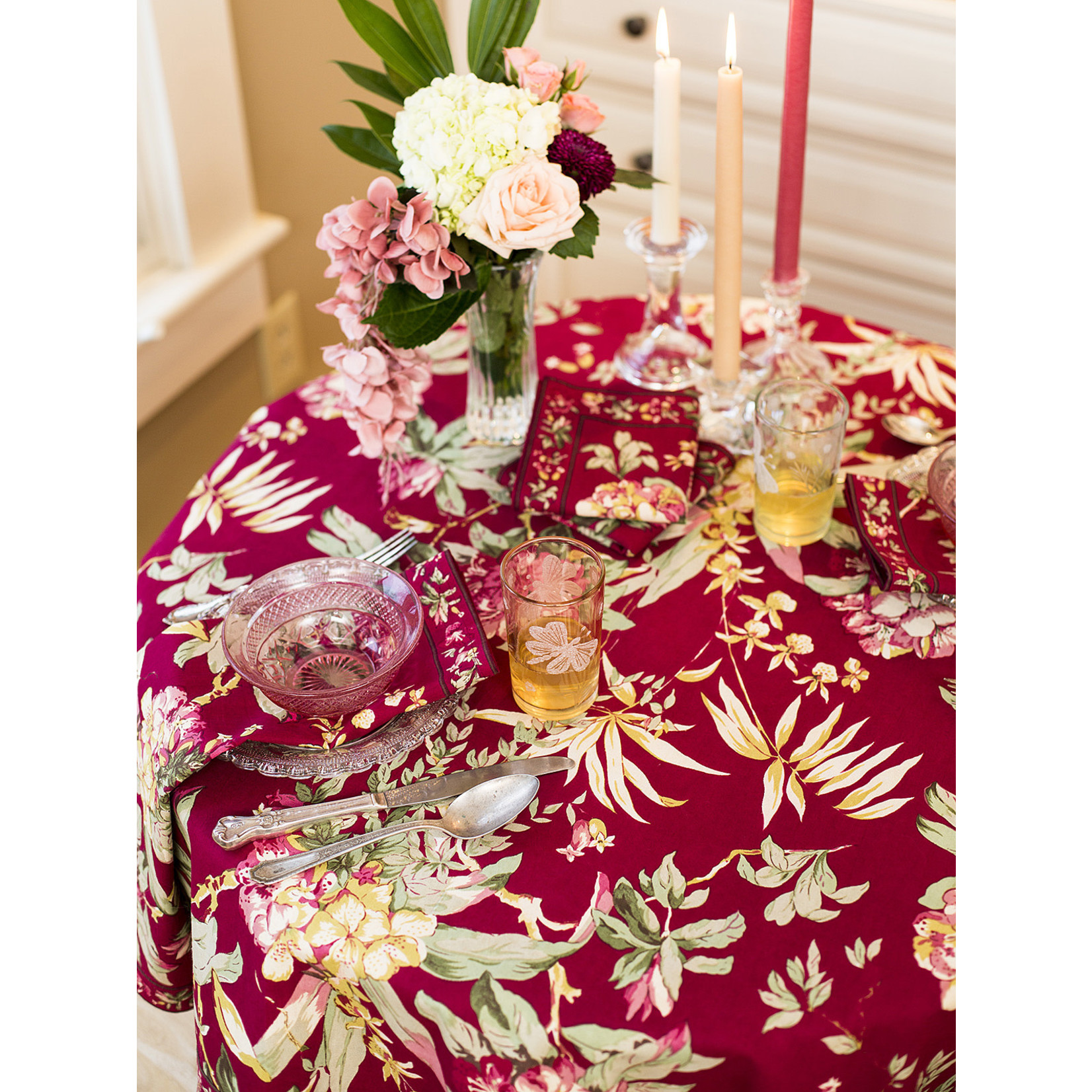 April Cornell Cranberry Hydrangea Tablecloth | April Cornell