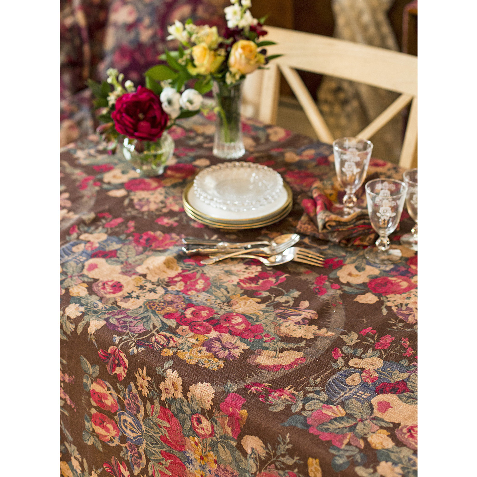 April Cornell Chocolate Allure Linen Tablecloth | April Cornell