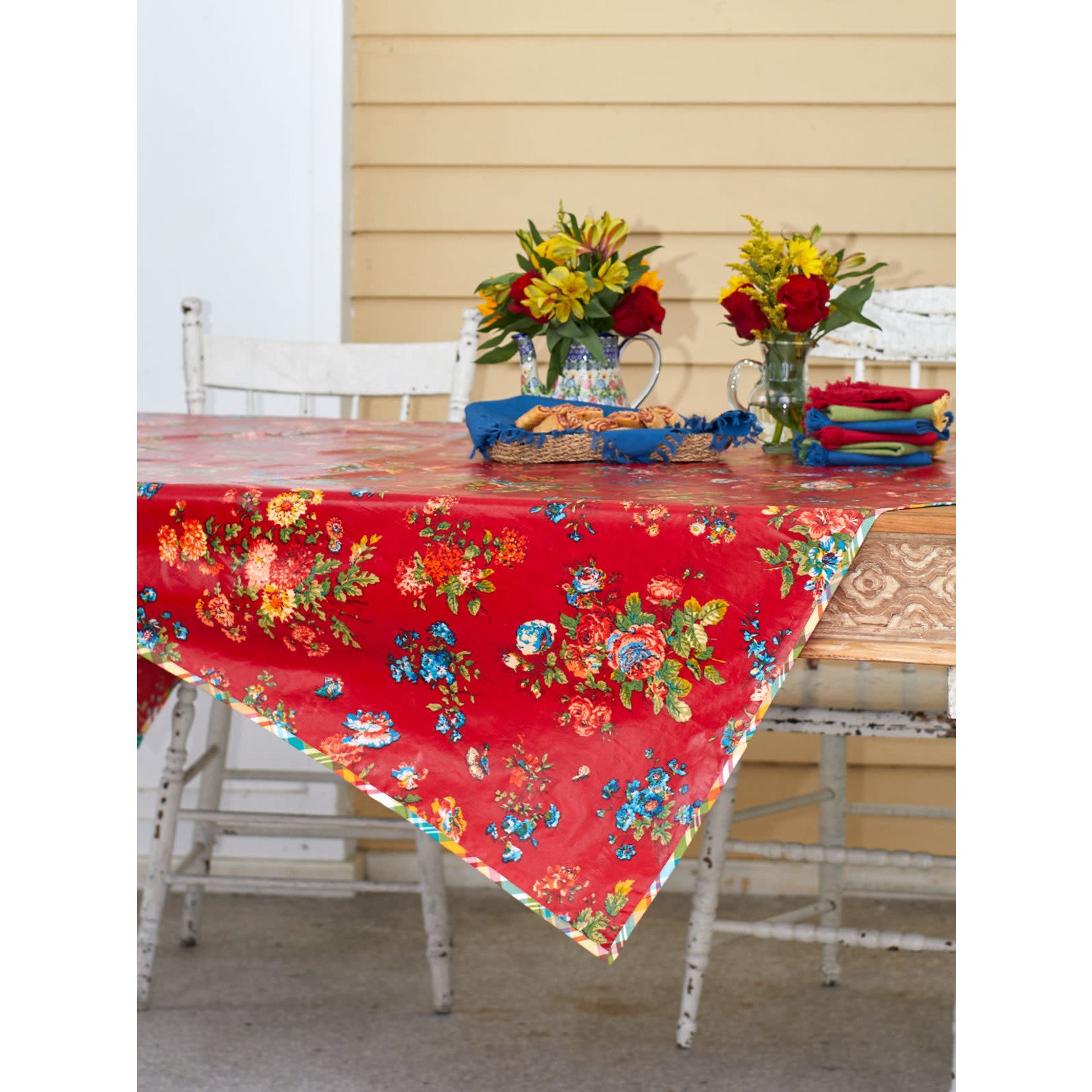 April Cornell Red Artist Garden Oil Tablecloth | April Cornell