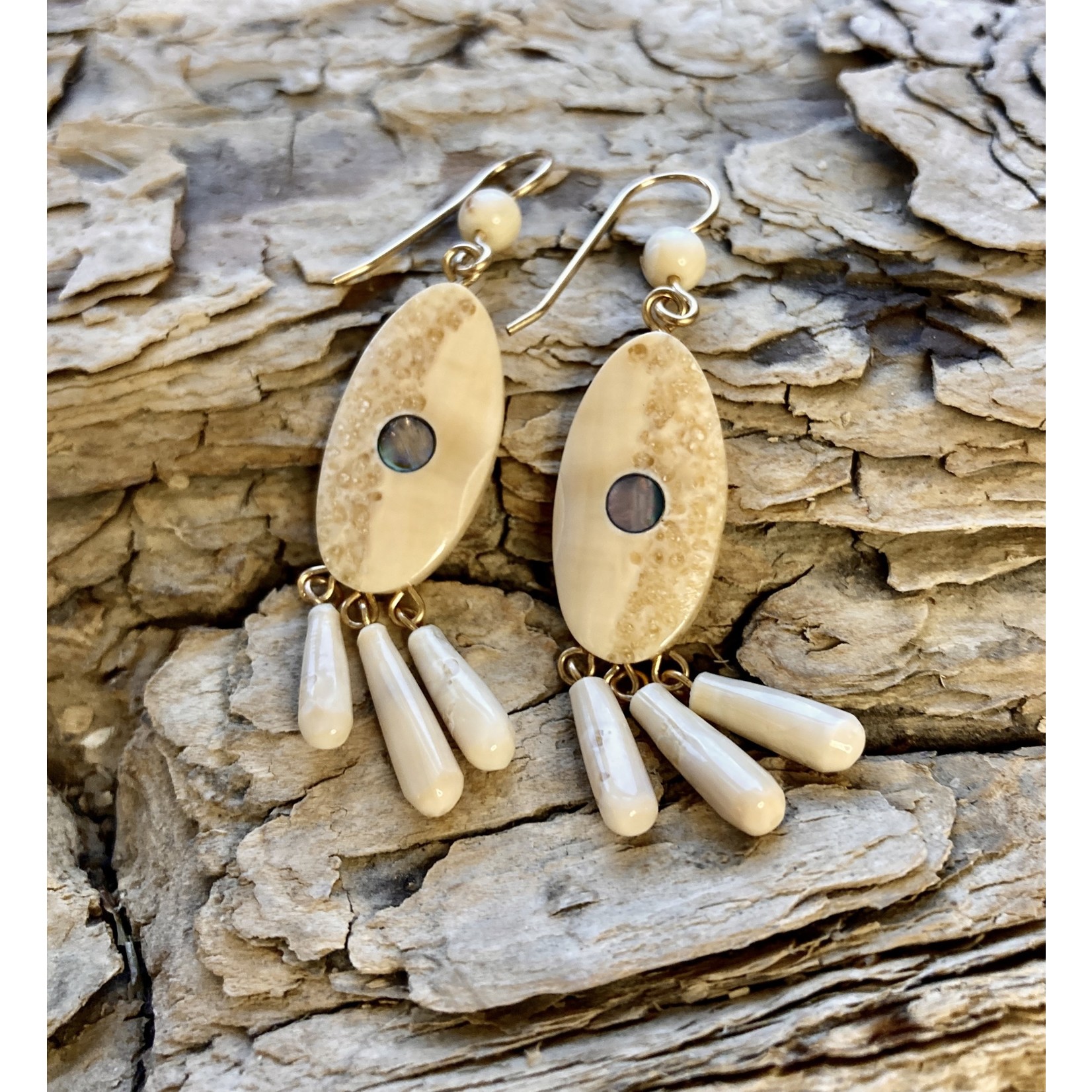 Johnny Ellis Fossil Ivory Triple Dangle Earrings #2 | Johnny Ellis