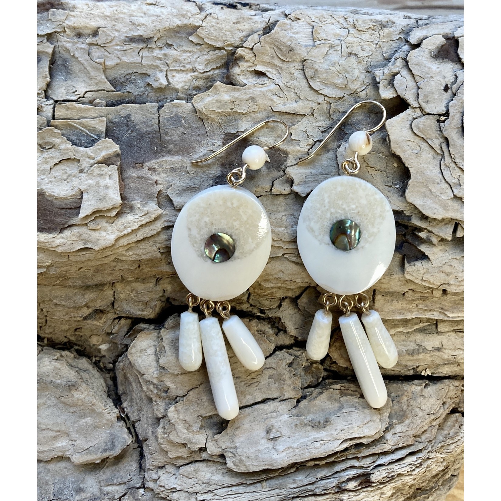 Johnny Ellis Fossil Ivory Triple Dangle Large Earrings #4 | Johnny Ellis