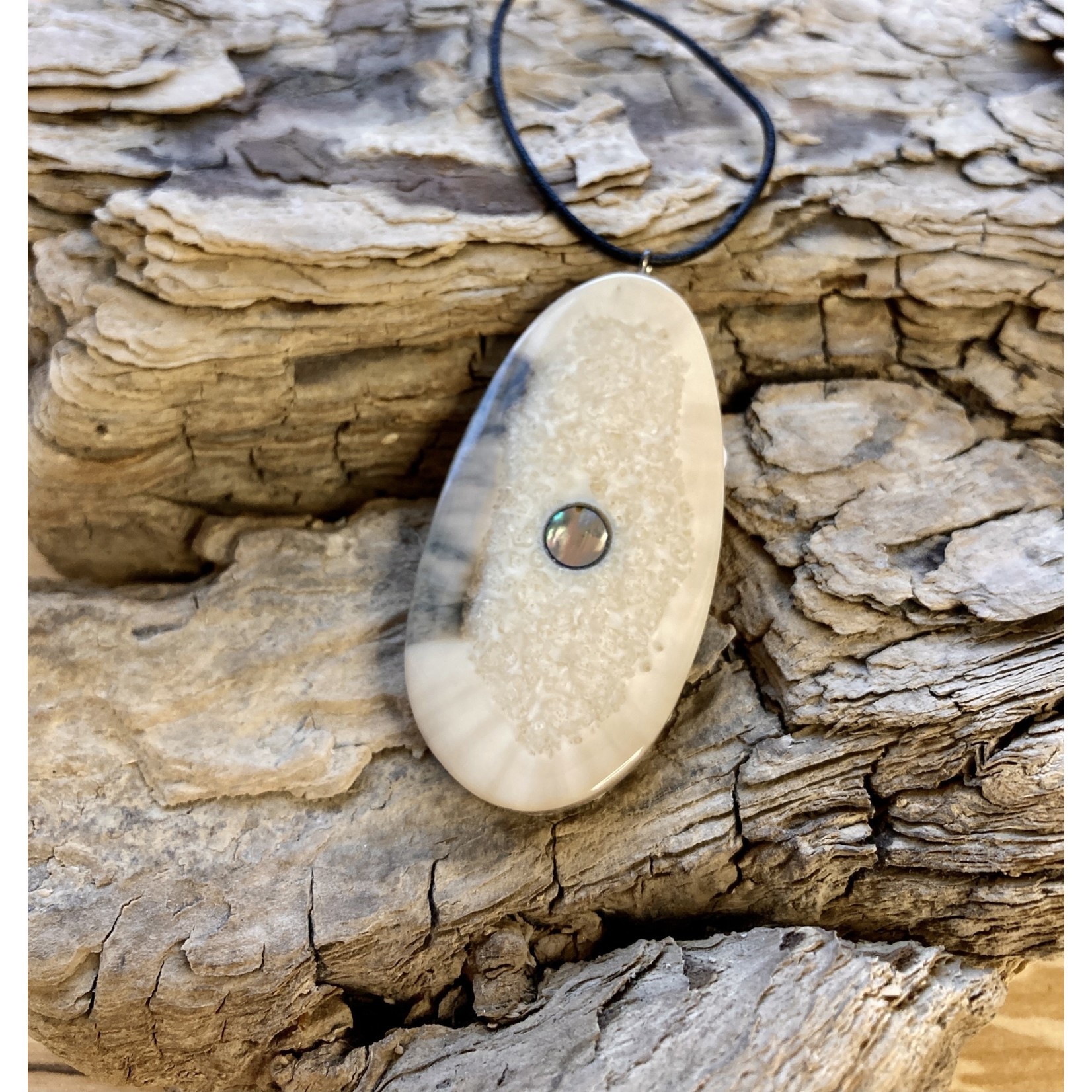 Johnny Ellis Fossil Ivory and Abalone Pendant #2 | Johnny Ellis