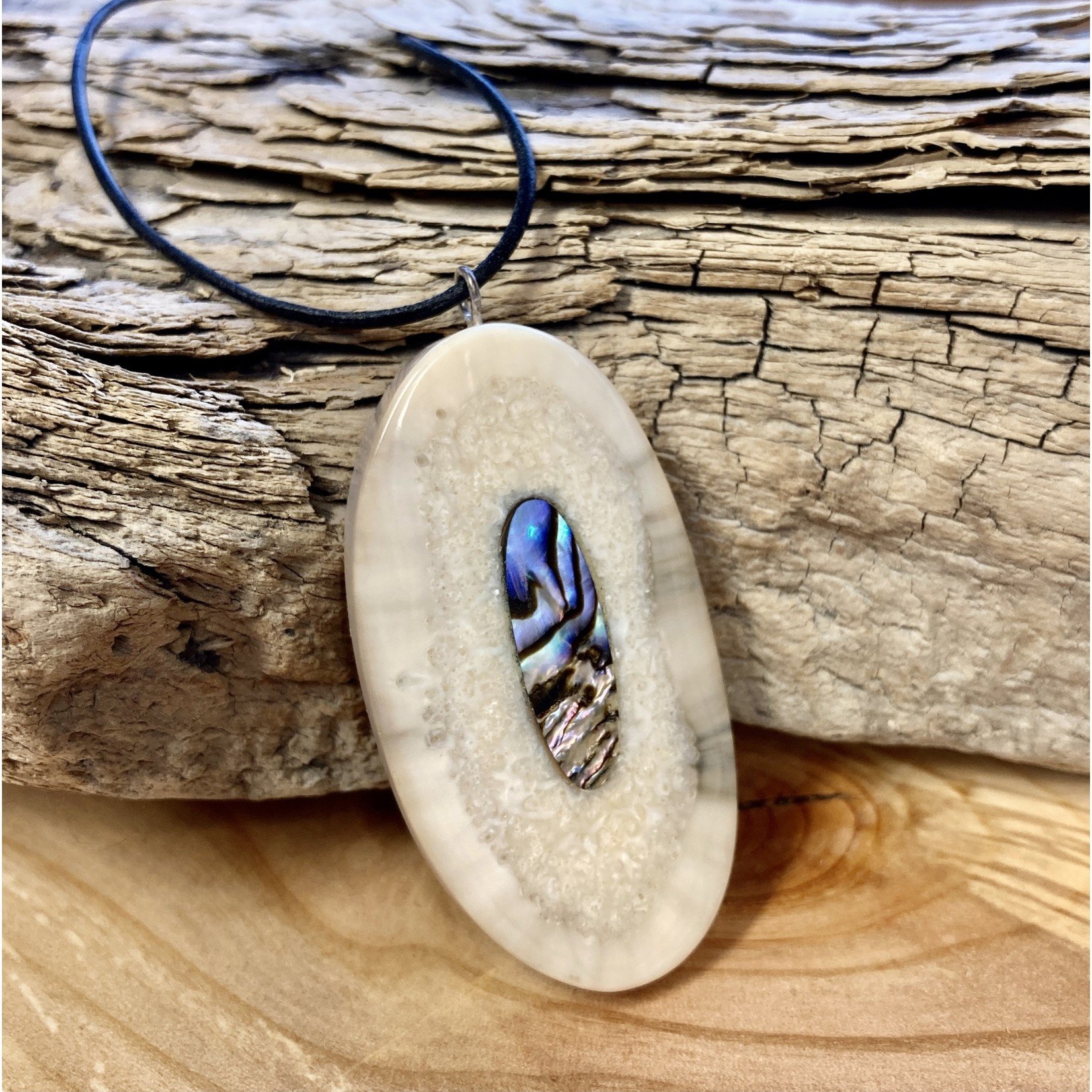 Johnny Ellis Fossil Ivory and Abalone Pendant #4 | Johnny Ellis