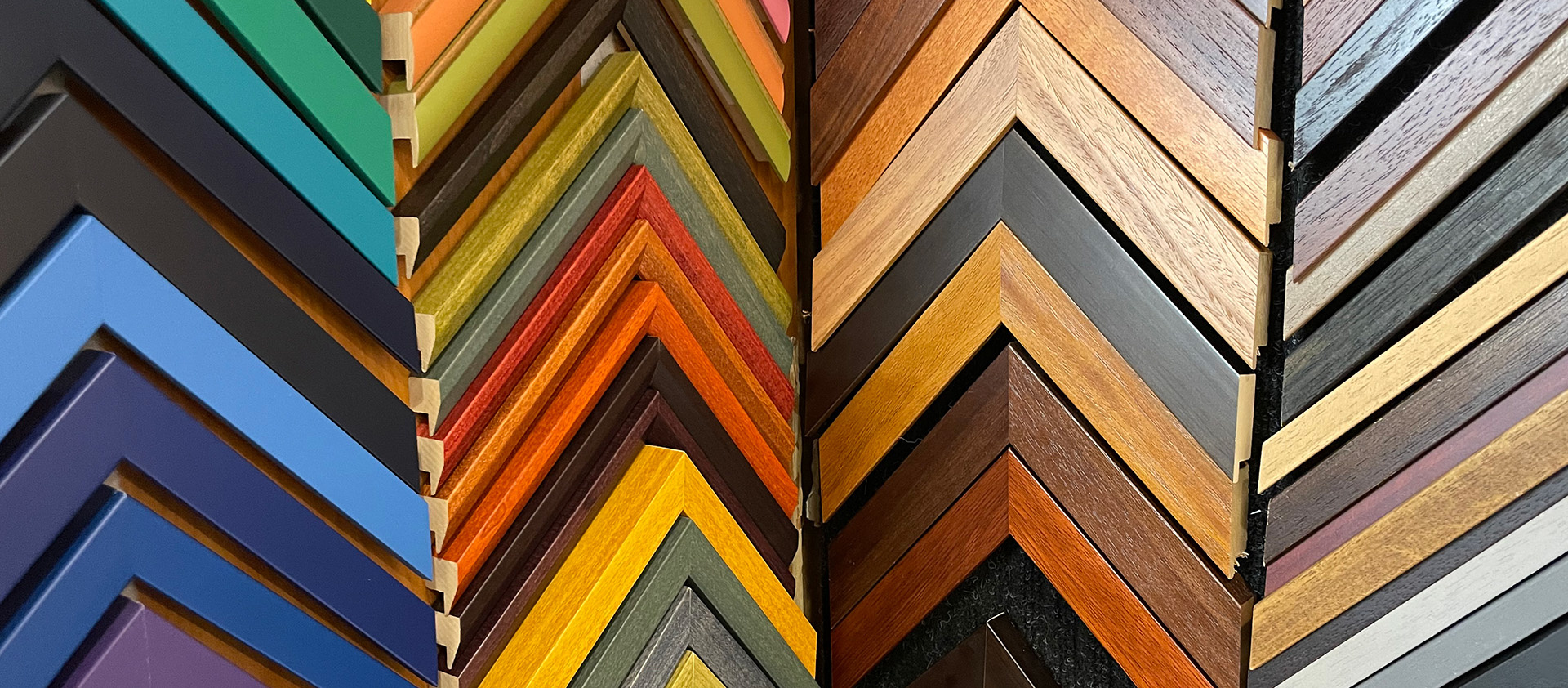 close-up shot of frame-corner samples in multiple colors