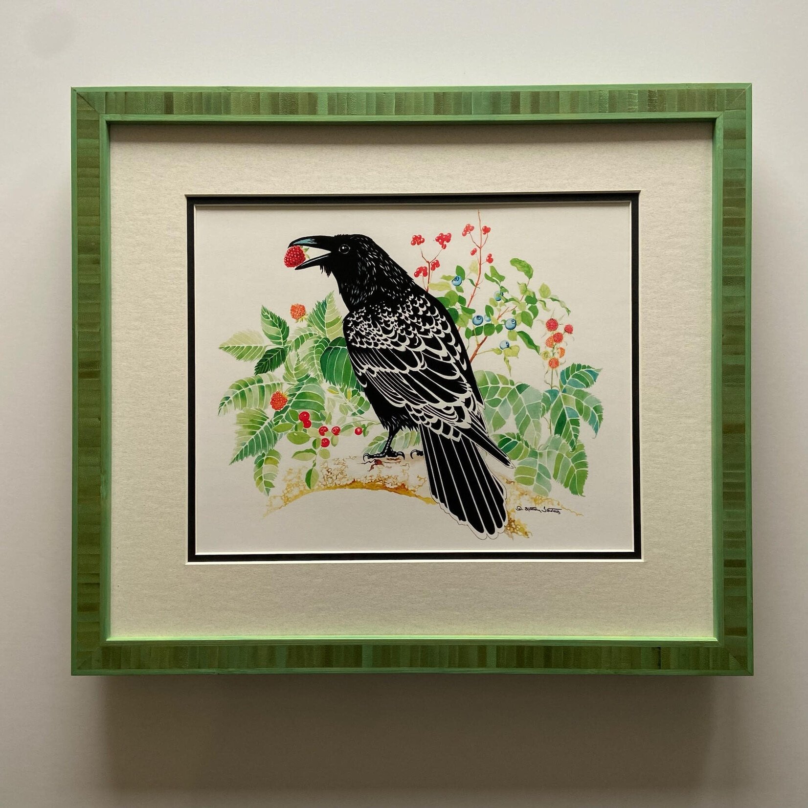 Alice Tersteeg Raven Loves Berries Print Framed | Alice Tersteeg