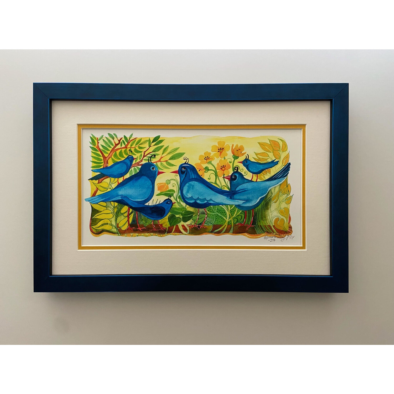 Pia Reilly Blue Birds Print (Framed) | Pia Reilly