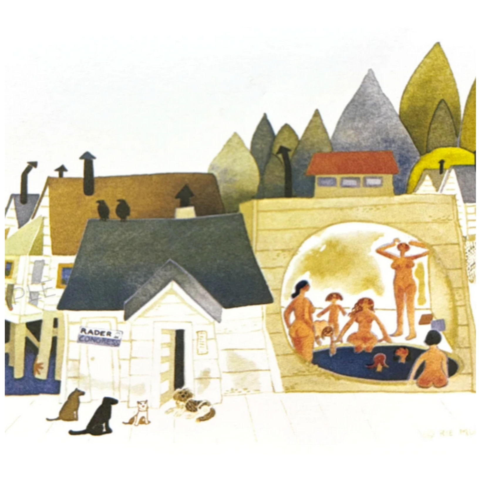 Rie Munoz 'Ladies in the Bath' (matted art card) | Rie Muñoz