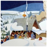 Rie Munoz "Church is Out, Nondalton" (Matted Art Card)