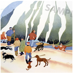 Rie Munoz "Dog Walk on the Beach" (Matted Art Card)