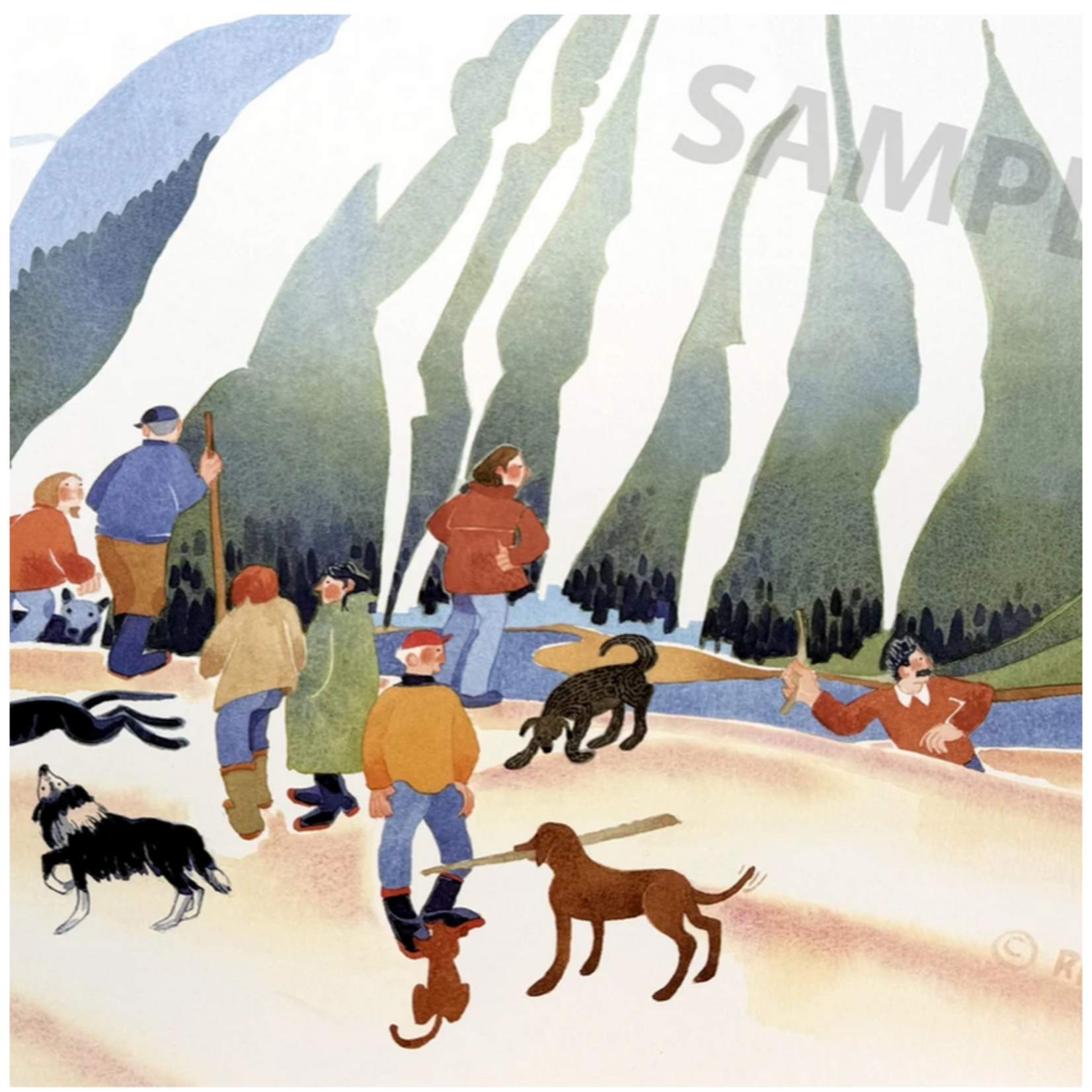 Rie Munoz 'Dog Walk on the Beach' (matted art card) | Rie Munoz