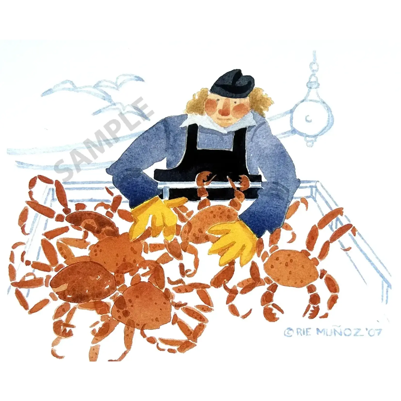 Rie Munoz Checking for Soft Shelled Crab (Framed Original) | Rie Muñoz