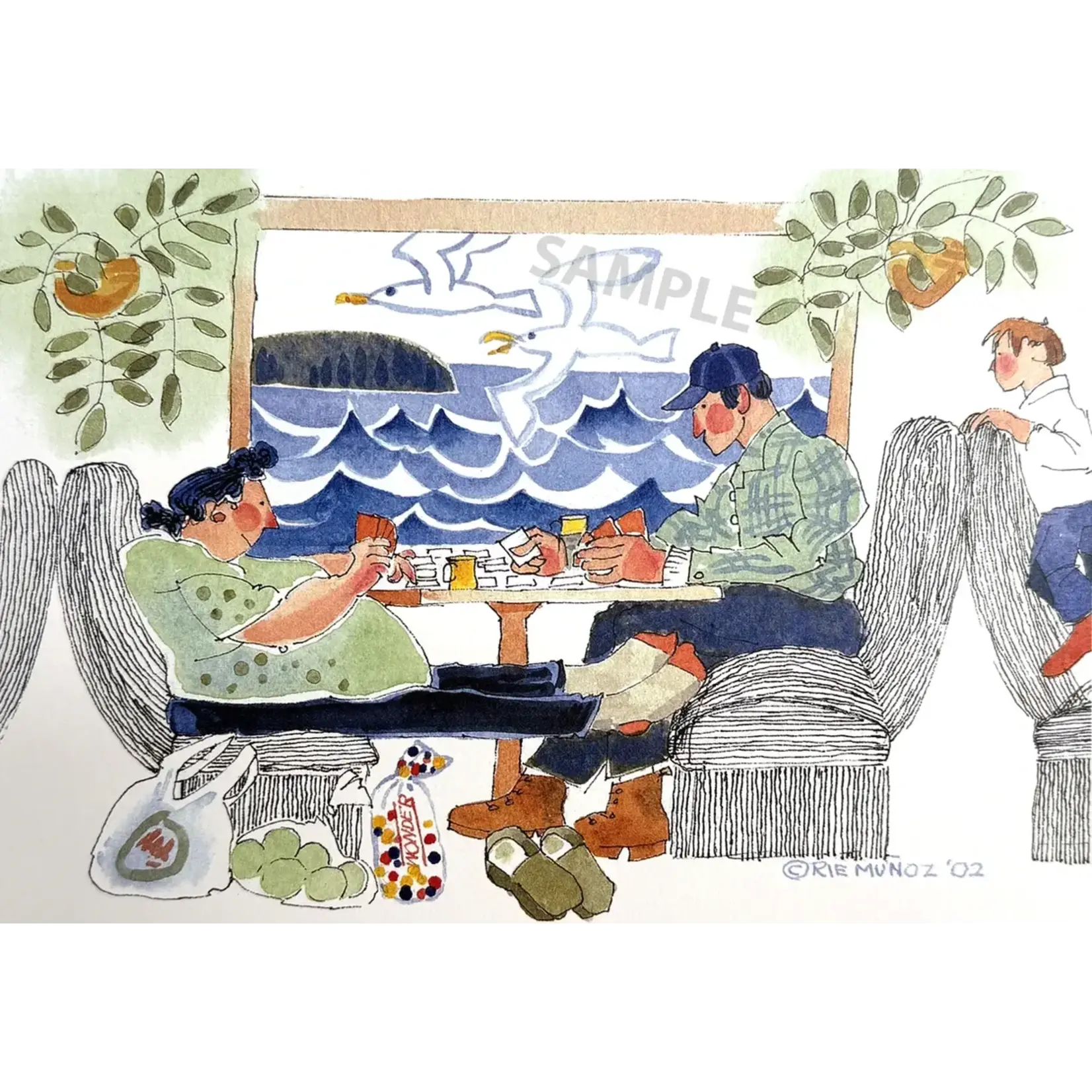 Rie Munoz Double Rummy on the Ferry (Framed Original) | Rie Muñoz
