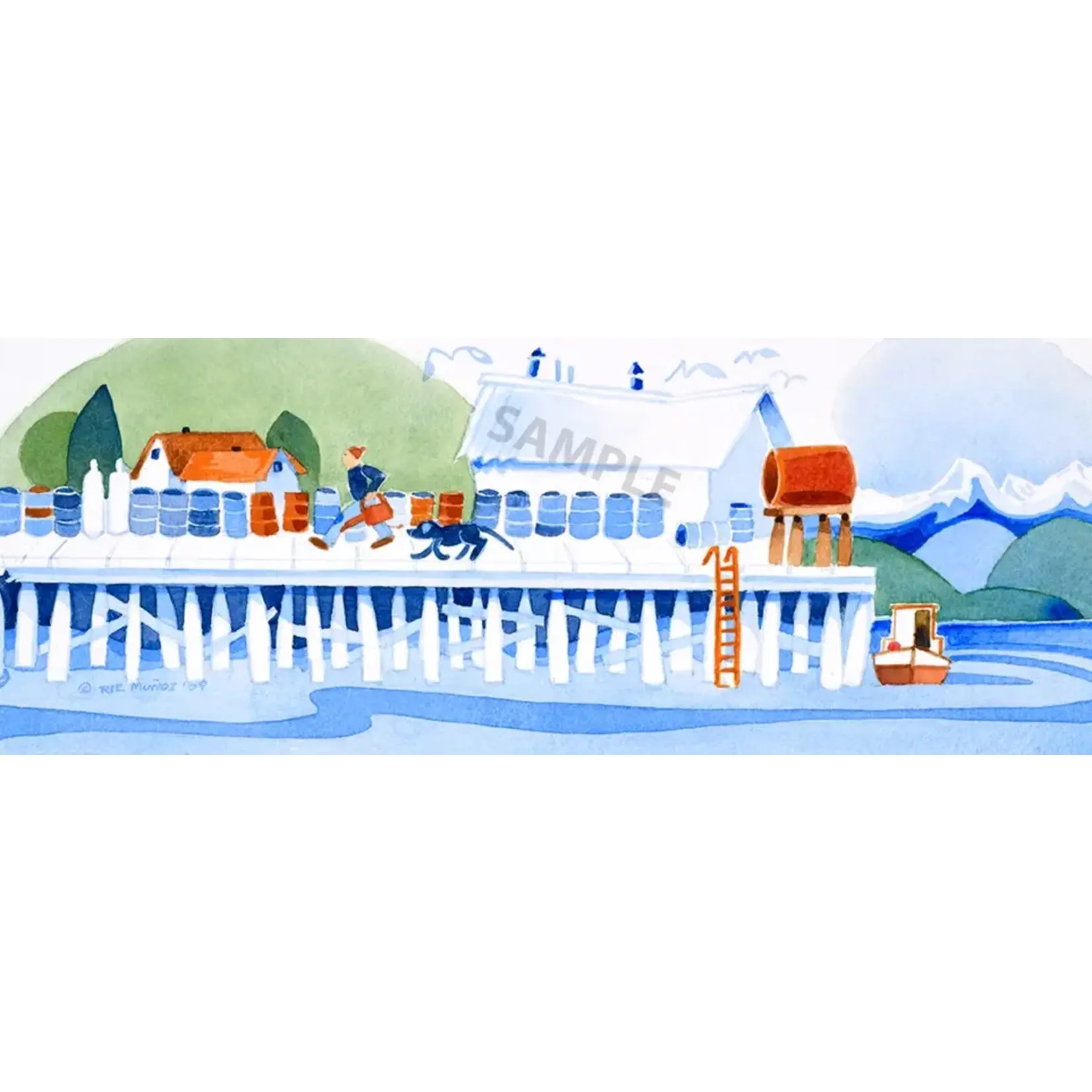 Rie Munoz Fuel Dock Pelican Study (Framed Original) | Rie Muñoz
