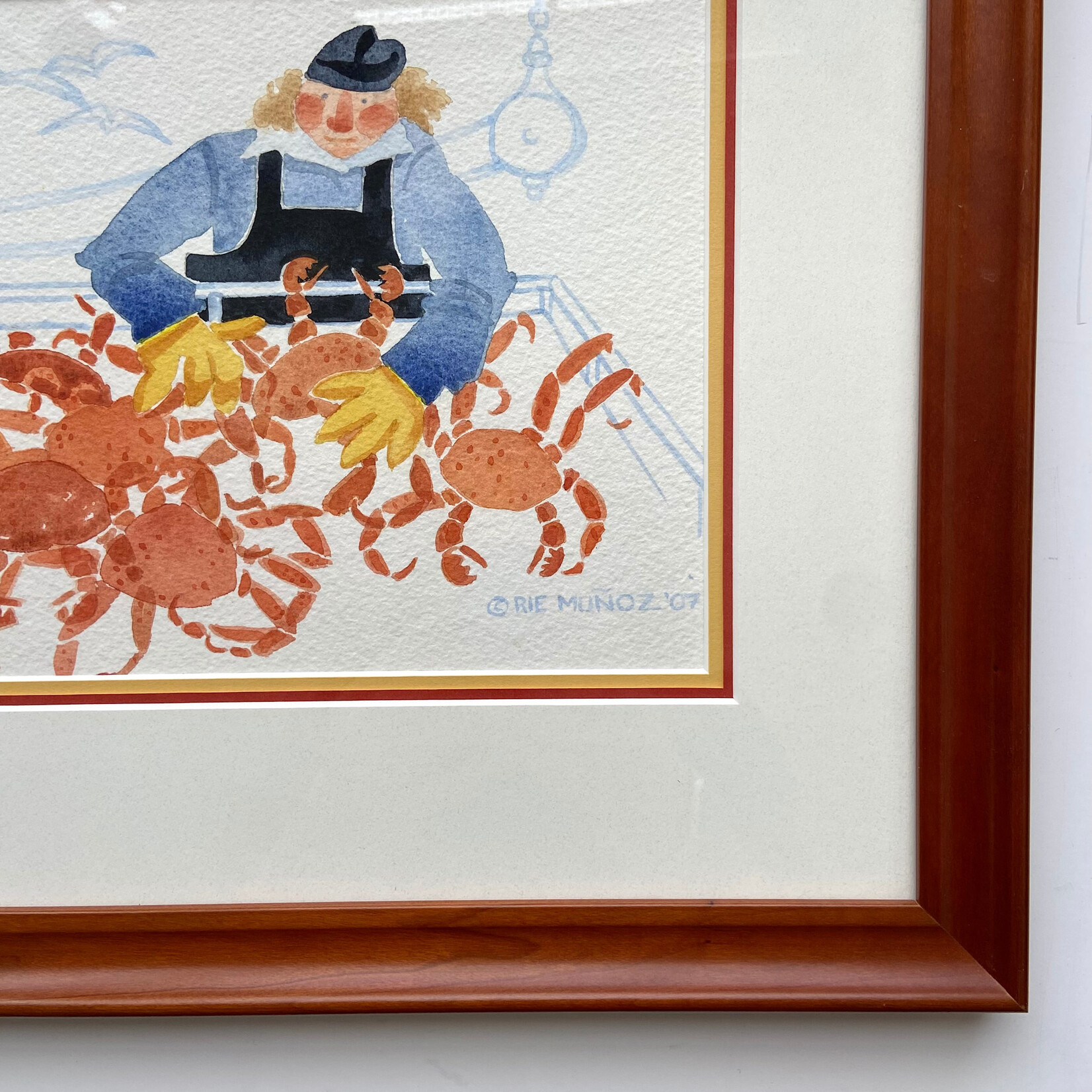 Rie Munoz Checking for Soft Shelled Crab (Framed Original) | Rie Muñoz