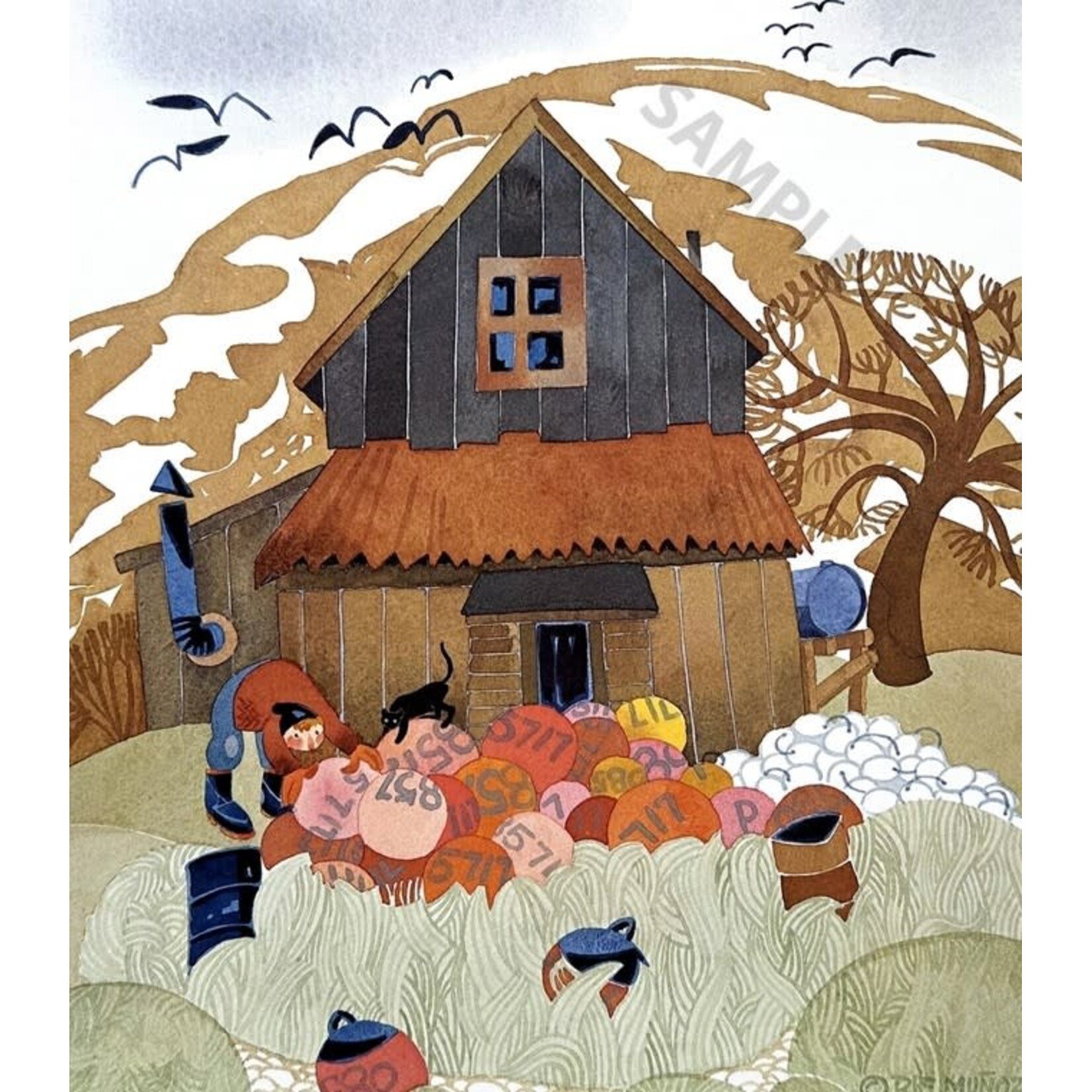 Rie Munoz "Fisherman & Cat, Unalaska" | Rie Muñoz