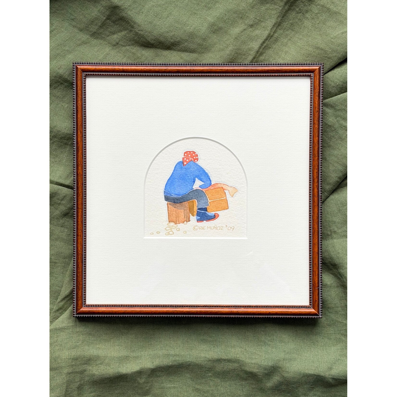 Rie Munoz Cleaning a Salmon (Framed Original) | Rie Muñoz