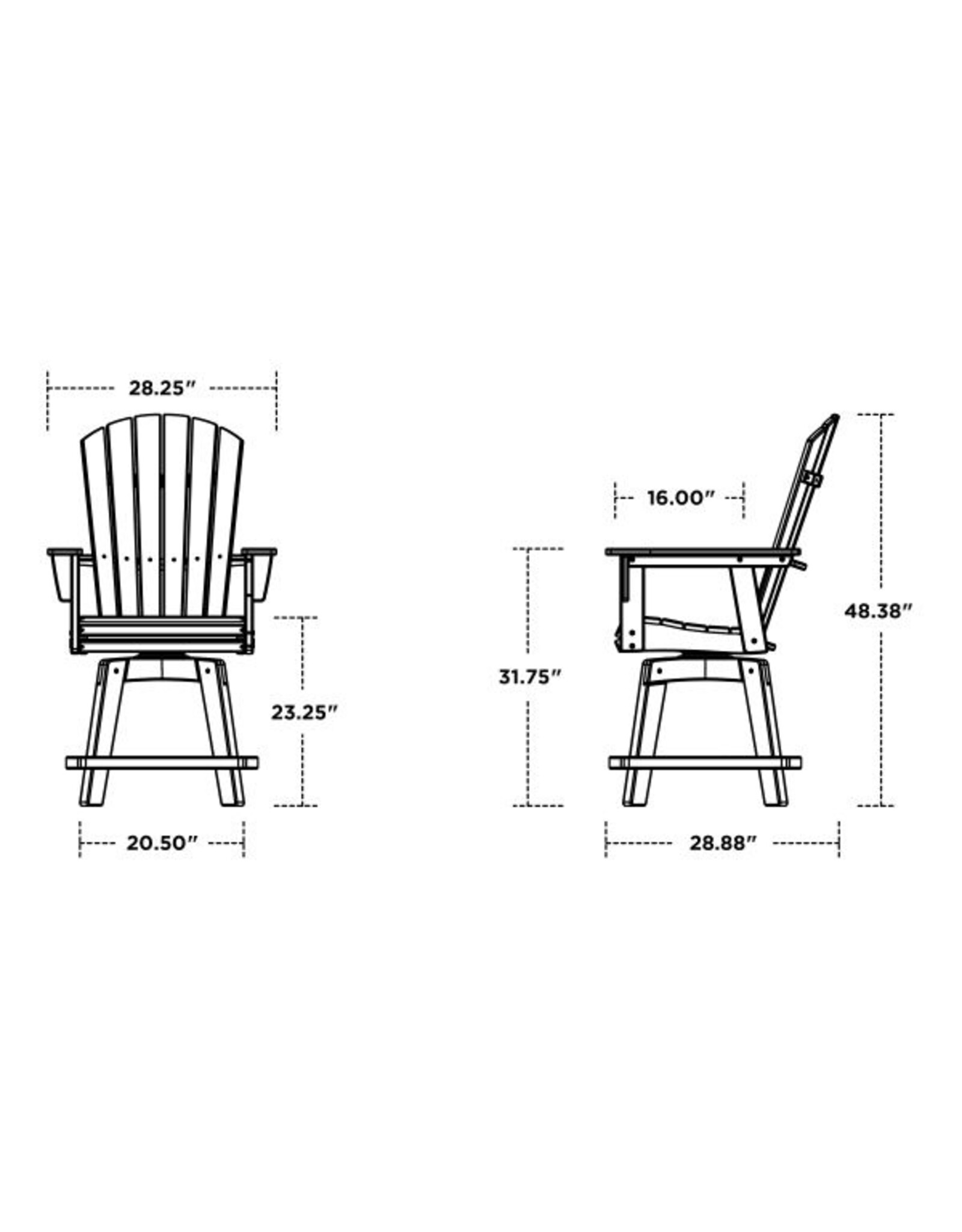 Polywood ADDSV611WH Nautical Adirondack Swivel Counter Chair White