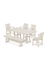 Polywood PWS2077-1SA Oxford 6-Piece Farmhouse Dining Set with Bench  Sand