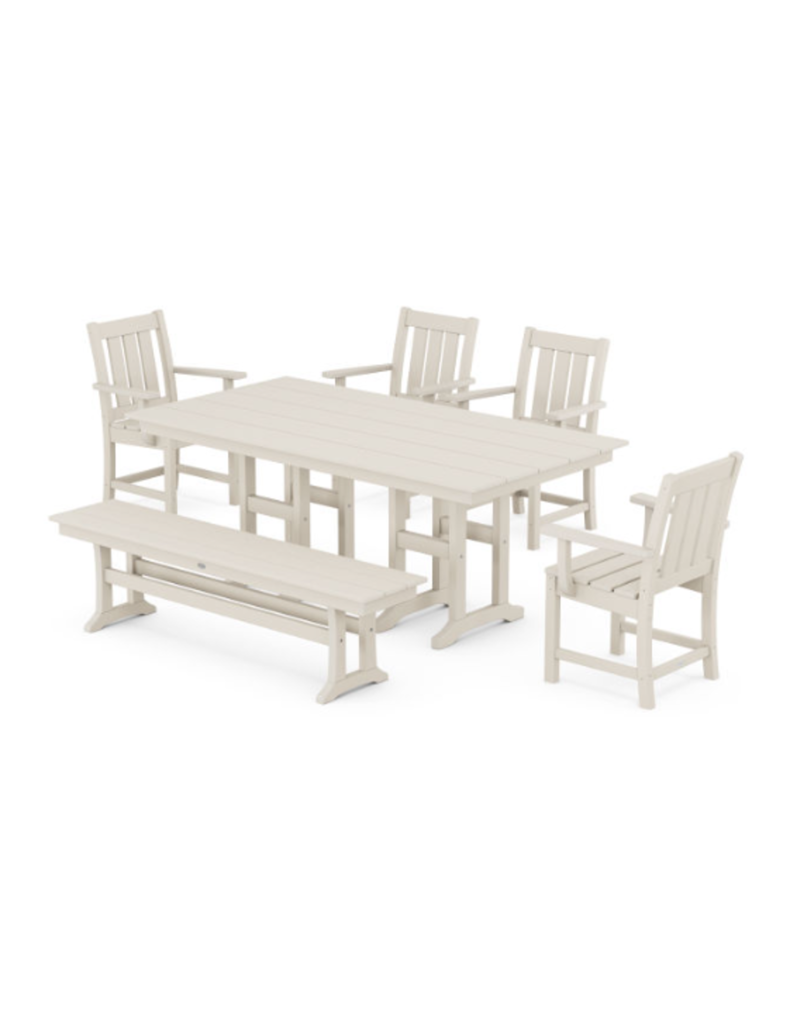 Polywood PWS2077-1SA Oxford 6-Piece Farmhouse Dining Set with Bench  Sand