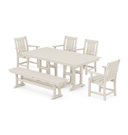 Polywood PWS2077-1SA Oxford 6-Piece Farmhouse Dining Set with Bench  Sand