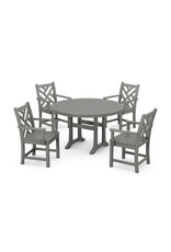 Polywood PWS505GY Chippendale 5-Piece Nautical Trestle Dining Arm Chair Set in Slate Grey