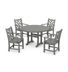 Polywood PWS505GY Chippendale 5-Piece Nautical Trestle Dining Arm Chair Set in Slate Grey