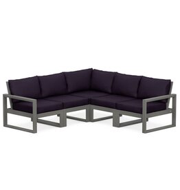 Polywood PWS522-2-GY EDGE 5-Piece Modular Deep Seating Set in Grey w/ Navy Linen 164488