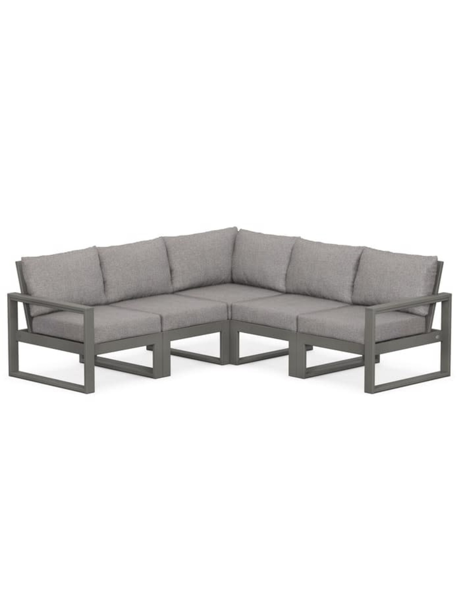 Polywood PWS522-2-GY145980 EDGE 5-Piece Modular Deep Seating Set in Grey w/ Grey Mist