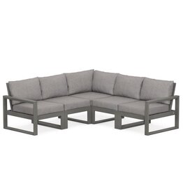 Polywood PWS522-2-GY145980 EDGE 5-Piece Modular Deep Seating Set in Grey w/ Grey Mist