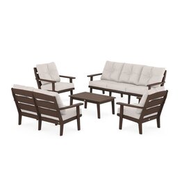 Polywood PWS816-2MA Lakeside 5-Piece Lounge Sofa Set Mahogany/ Dune Burlap Cushions 145999