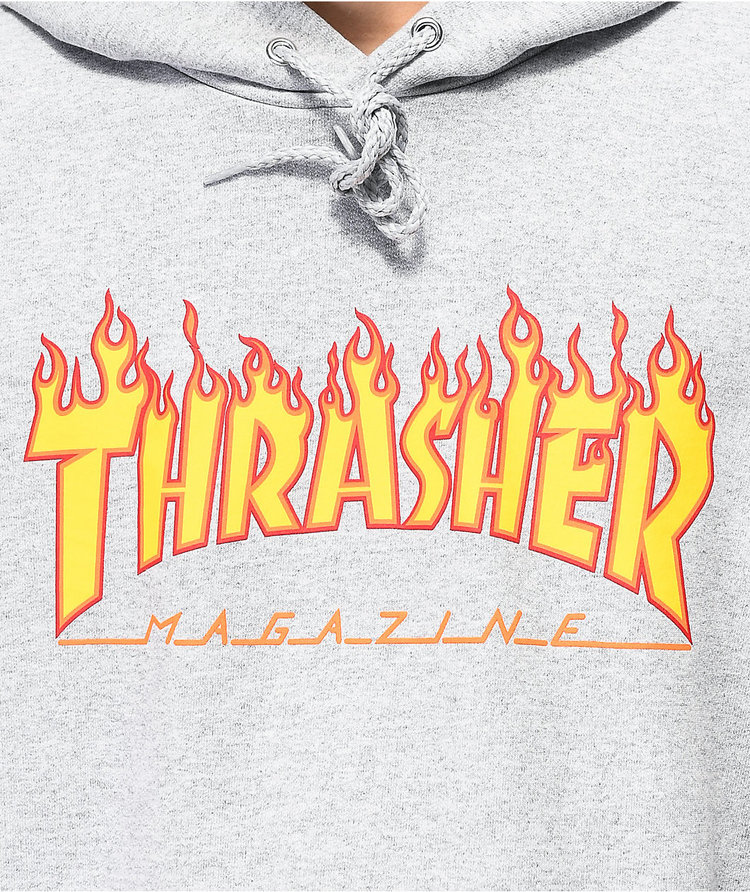 Thrasher Flame Logo Pullover Hoodie Jacket | Grey