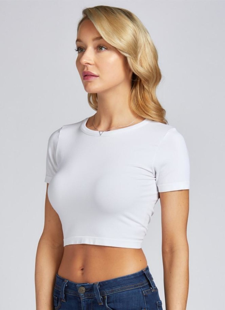 C'est Moi C'est Moi Bamboo Short Sleeve Crop Top | White | One Size