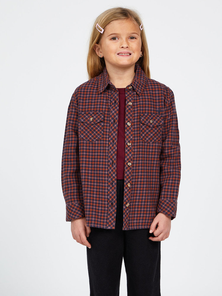 Volcom Girl's Getting Rad Plaid Long Sleeve Shirt | Midnight Blue