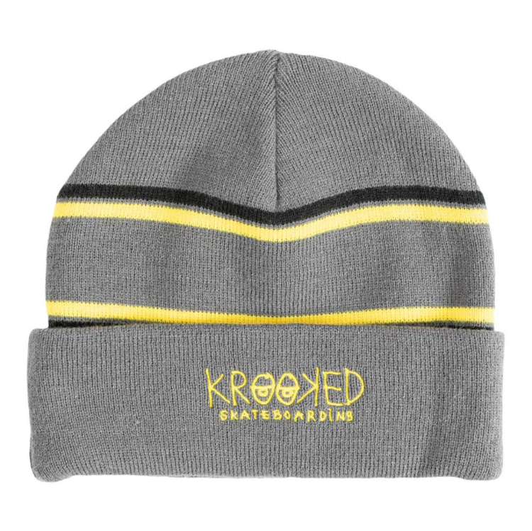 Krooked Krooked Eyes Cuff Beanie | Charcoal/Yellow/Black