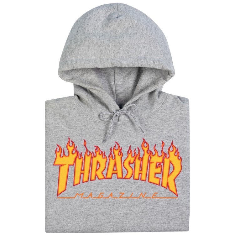 Thrasher Flame Logo Pullover Hoodie Jacket | Grey