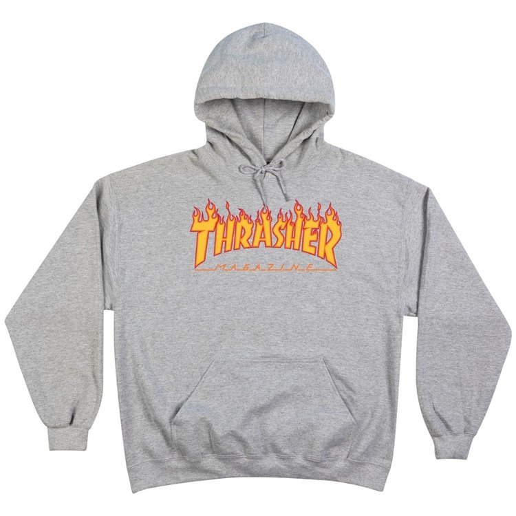 Thrasher Flame Logo Pullover Hoodie Jacket | Grey