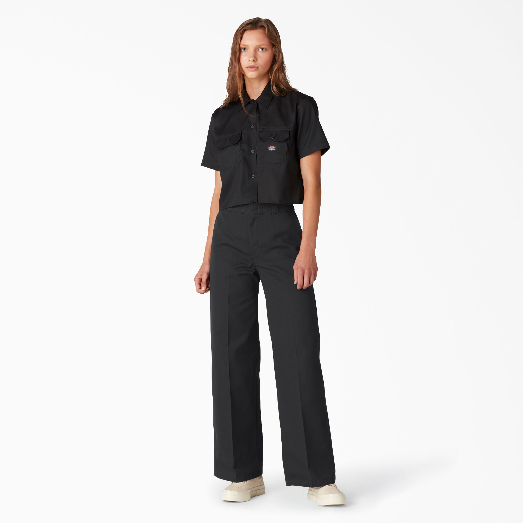 Dickies Women's High Rise Wide Leg Twill Pants, Rinsed Black, 36 :  : Clothing, Shoes & Accessories