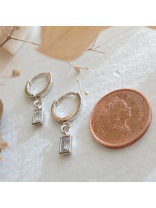 Pika & Bear Pika & Bear Cheshire Baguette Gem Charm Hugger Hoop Earrings | Silver