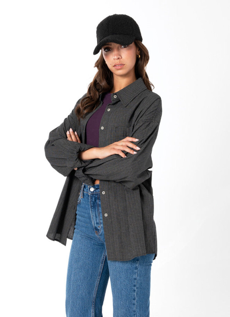 C'est Moi C'est Moi Check Pattern Oversized Blouse | Black | One Size