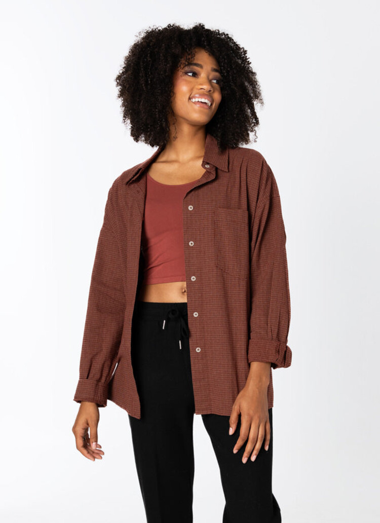 C'est Moi C'est Moi Check Pattern Oversized Blouse | Bordeaux | One Size