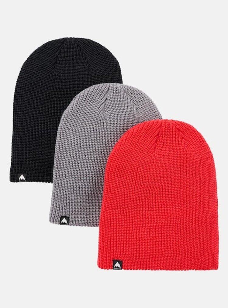 Burton Kids' Recycled DND Beanie (3 Pack) | True Black / Sharkskin / Tomato