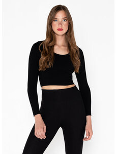 C'est Moi C'est Moi Bamboo Long Sleeve Crop Scoop Neck Top | Black | OS