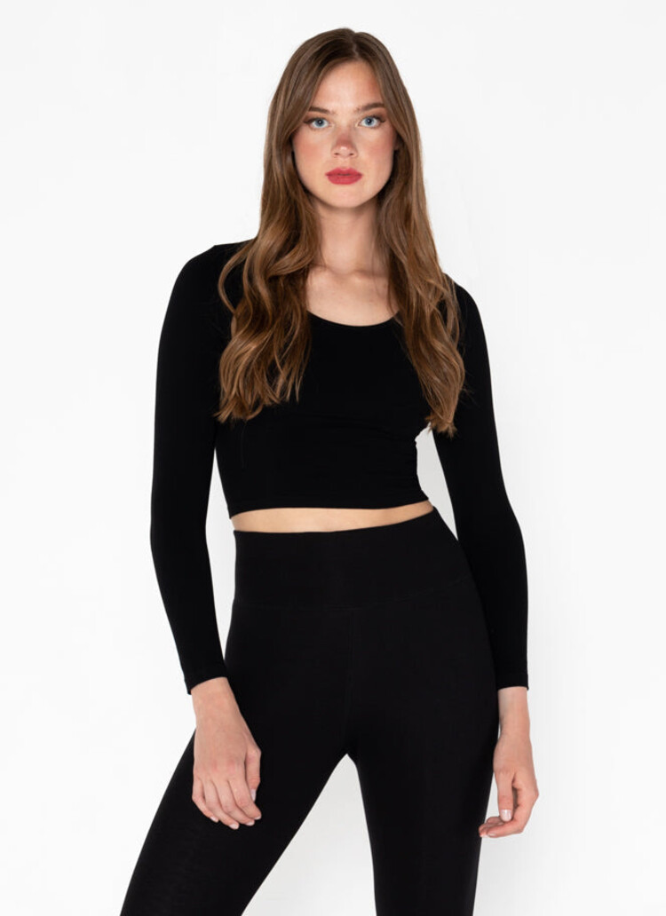 C'est Moi C'est Moi Bamboo Long Sleeve Crop Scoop Neck Top | Black | OS